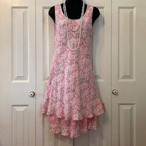 Pink Sleeveless Dress with Layered Hem with Netting